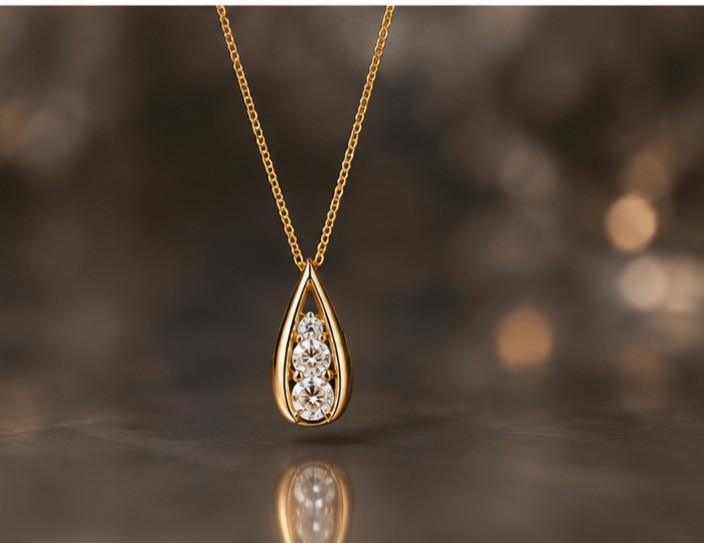1.00Ct Round Cut Moissanite VVS1 3-Stone Pendant Necklace 14K Yellow Gold Plated