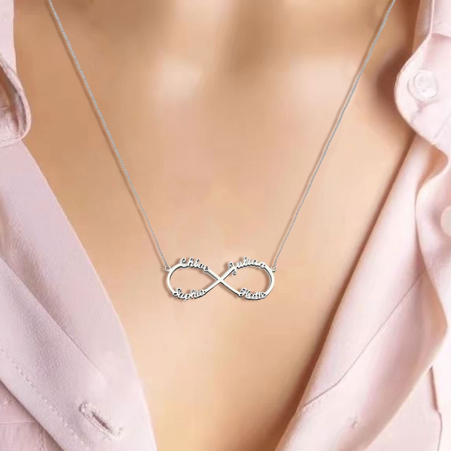 Personalized Family Infinity Name Necklace for Mom Custom Made with 4 Names