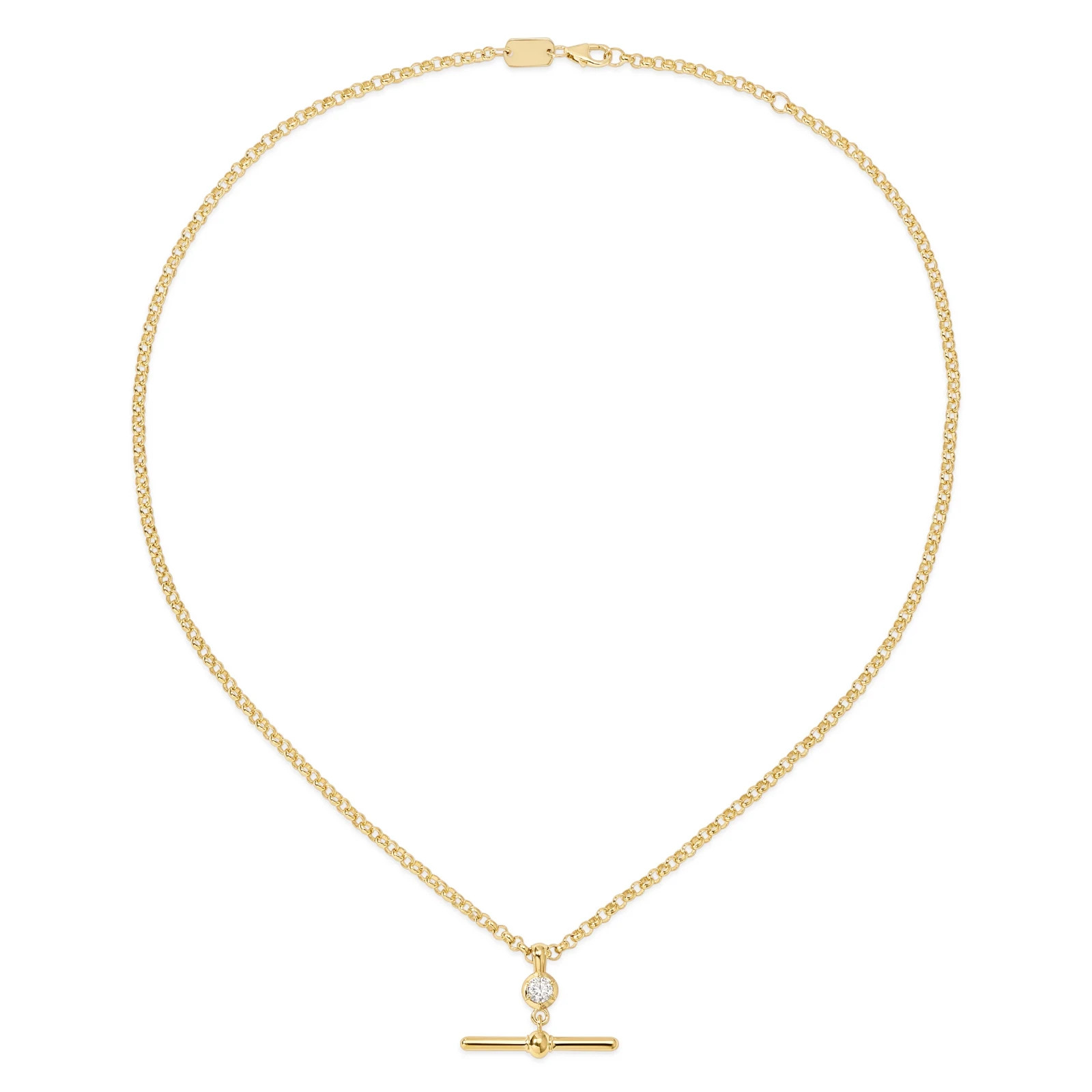 Rolo Chain Necklace Brass Metal T Bar Pendant with cz necklace for gift