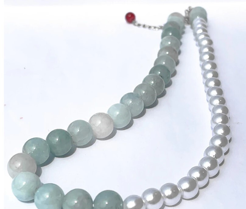 BTS Jungkook Half & Half Agate & Pearl Necklace Unisex Adult Teenagers