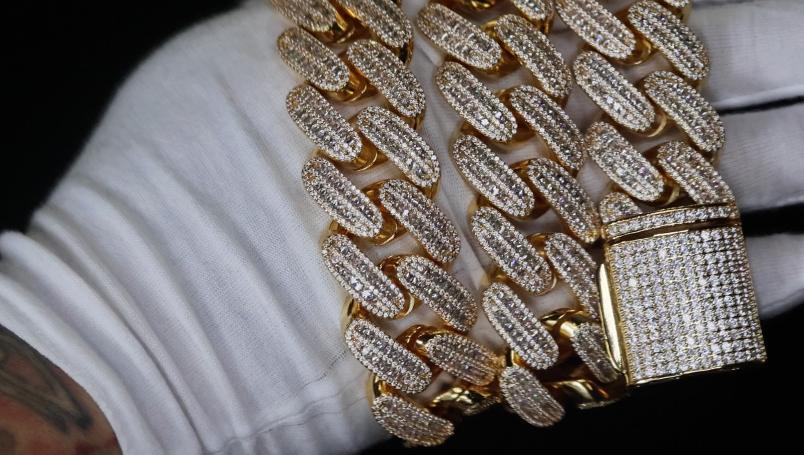 Gold Iced Chain, Gold Cuban Link Chain, Hip Hop Chain, Simulated Diamond Chain
