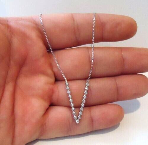 Bubble V- Shape necklace with Lab Created Diamonds 925 Sterling Silver