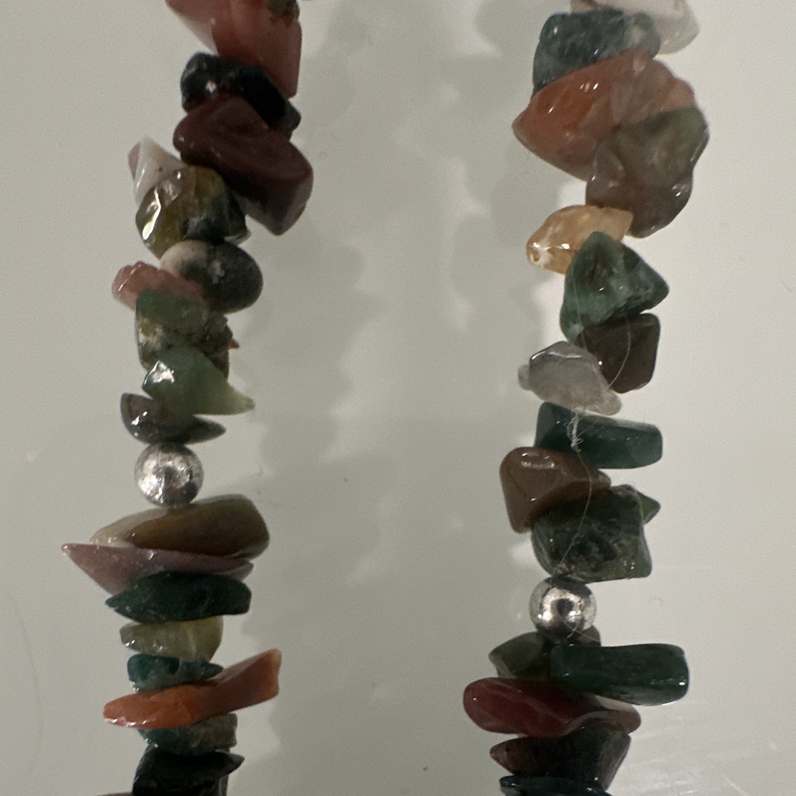 Vintage Fancy Jasper Gemstone Chip Necklace Green Slab Pendant Boho