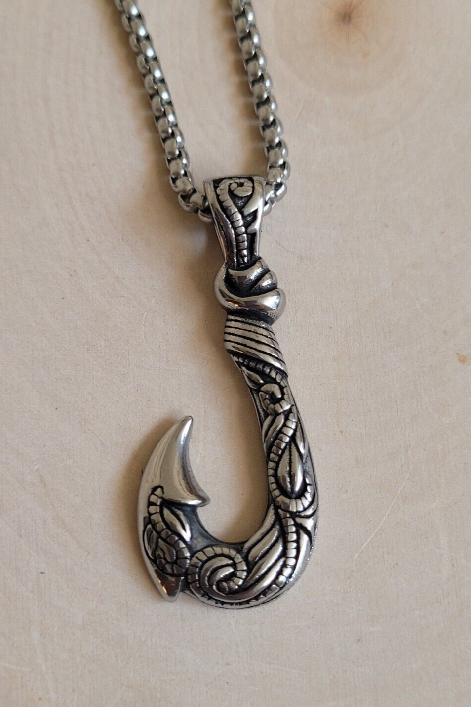 Stainless Steel Hawaiian Fishing Fishhook Fish Hook Pendant 24″ Chain Necklace