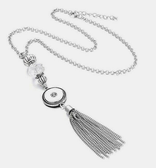 Snap Jewelry Necklace CZ Rhinestone Tassel 32″ fits 18-20mm Ginger Style Charms