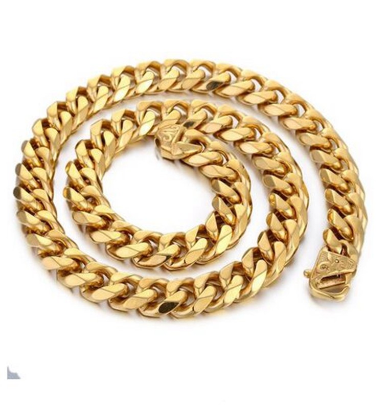 13/15mm Heavy Cut Men’s Chain Stainless Steel Curb Cuban Link Bracelet Necklace