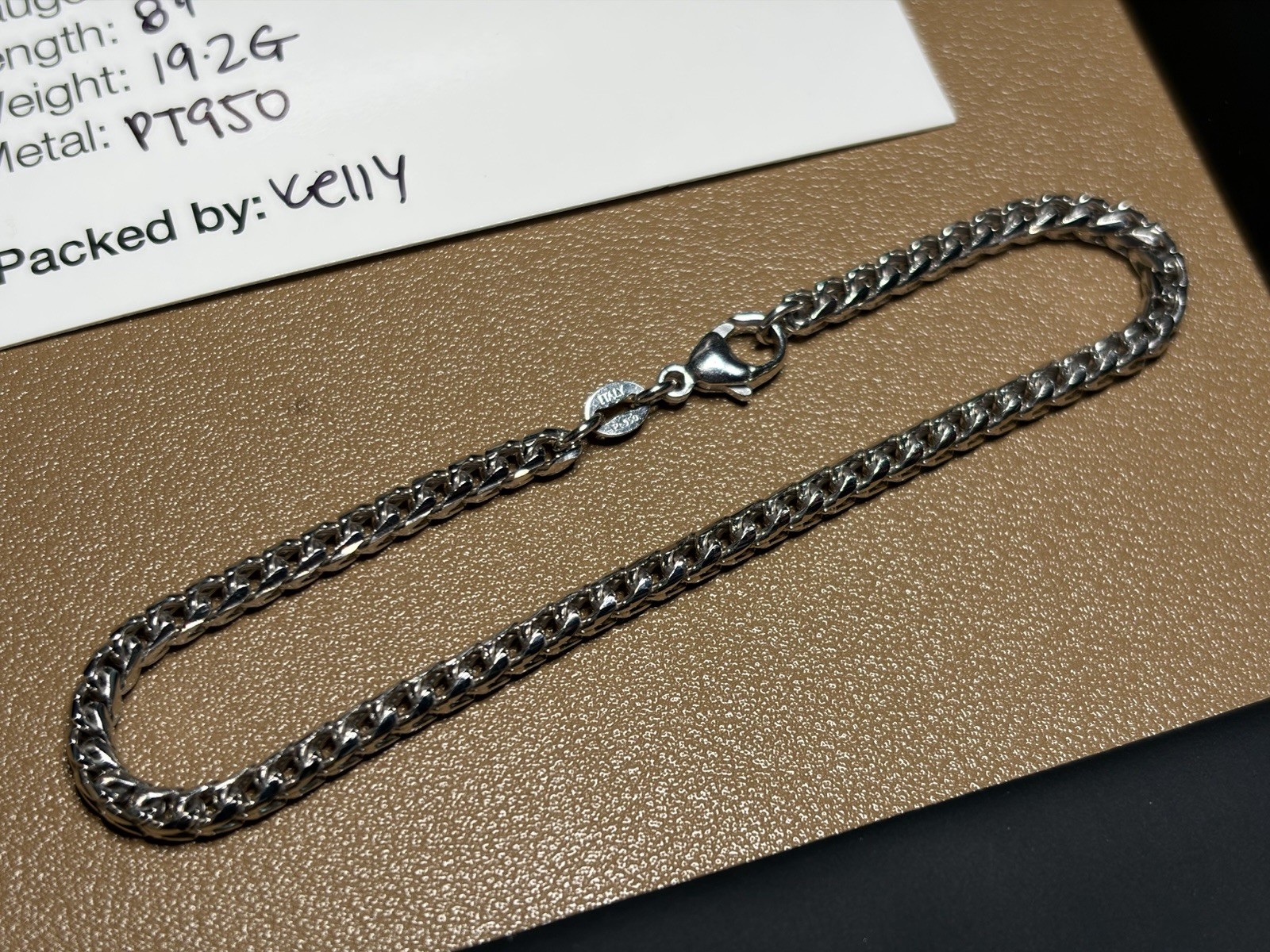 SAINTS GOLD PLATINUM 8” 3.5MM D/C FRANCO BRACELET – 19.2g PT950! PRE-OWNED/MINT!