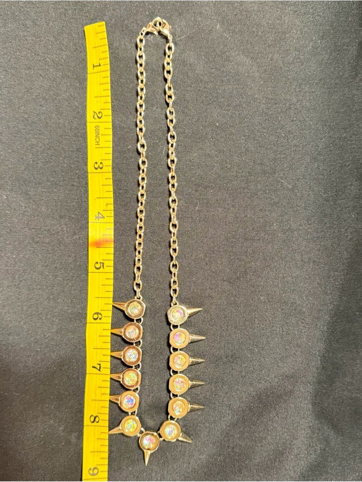 Source Unknown Gold Spike Necklace with Clear Crystals – Women Jewelry