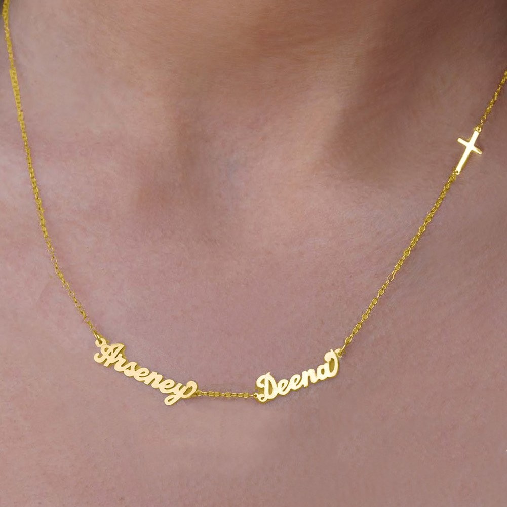 Personalized Double Names Necklace Cross Pendant Custom Made Jewelry for Women