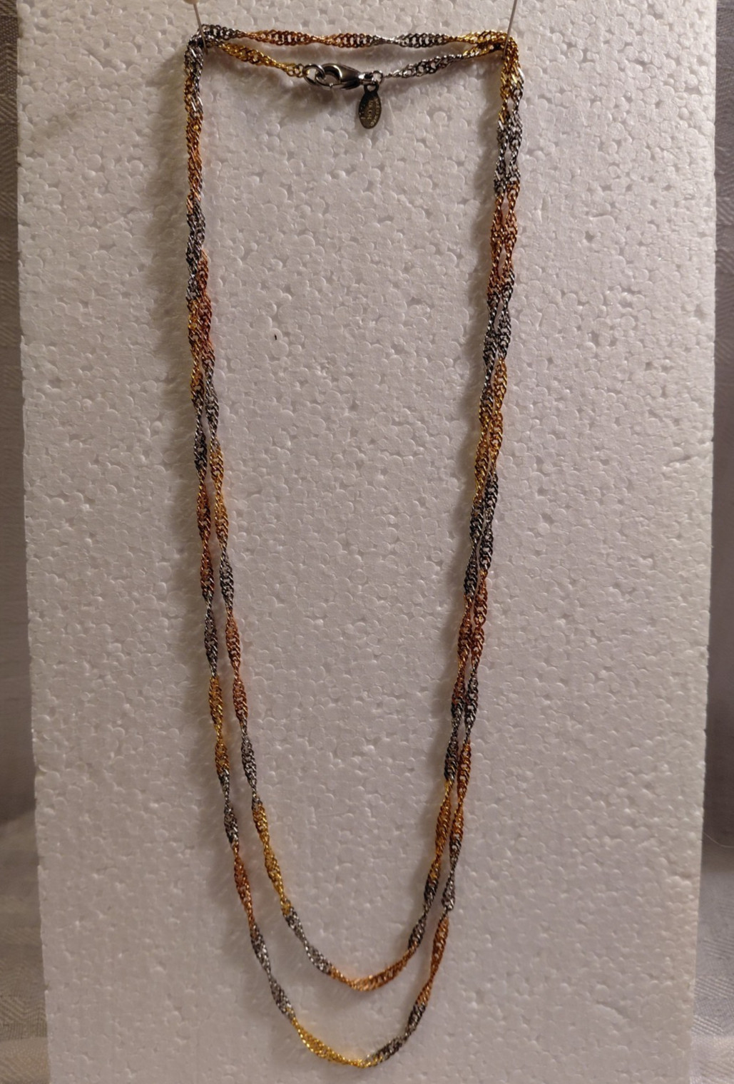 MILOR Stainless Steel Tricolor Bronze Silver Gold Twist Necklace Chain 38” Italy