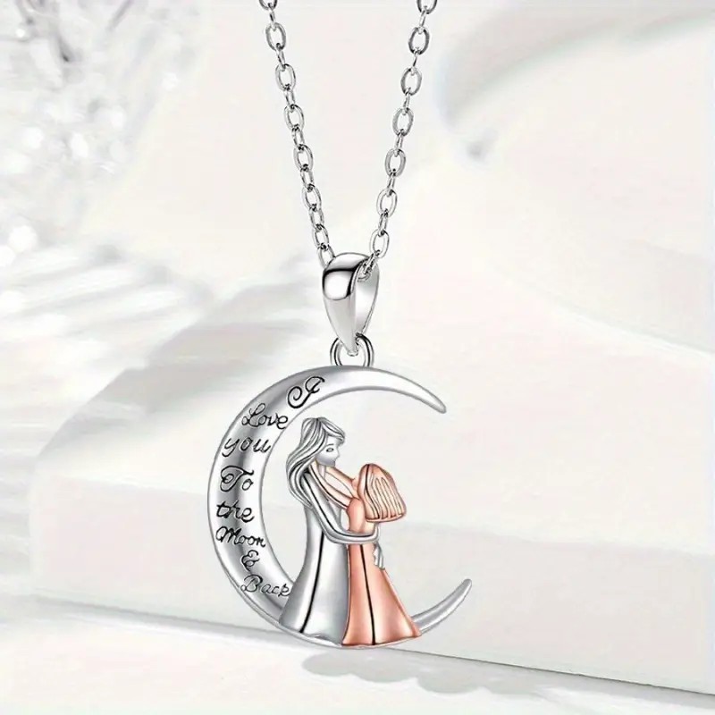 Mom Daughter Moon Necklace Pendant – I Love You to the Moon & Back Jewelry