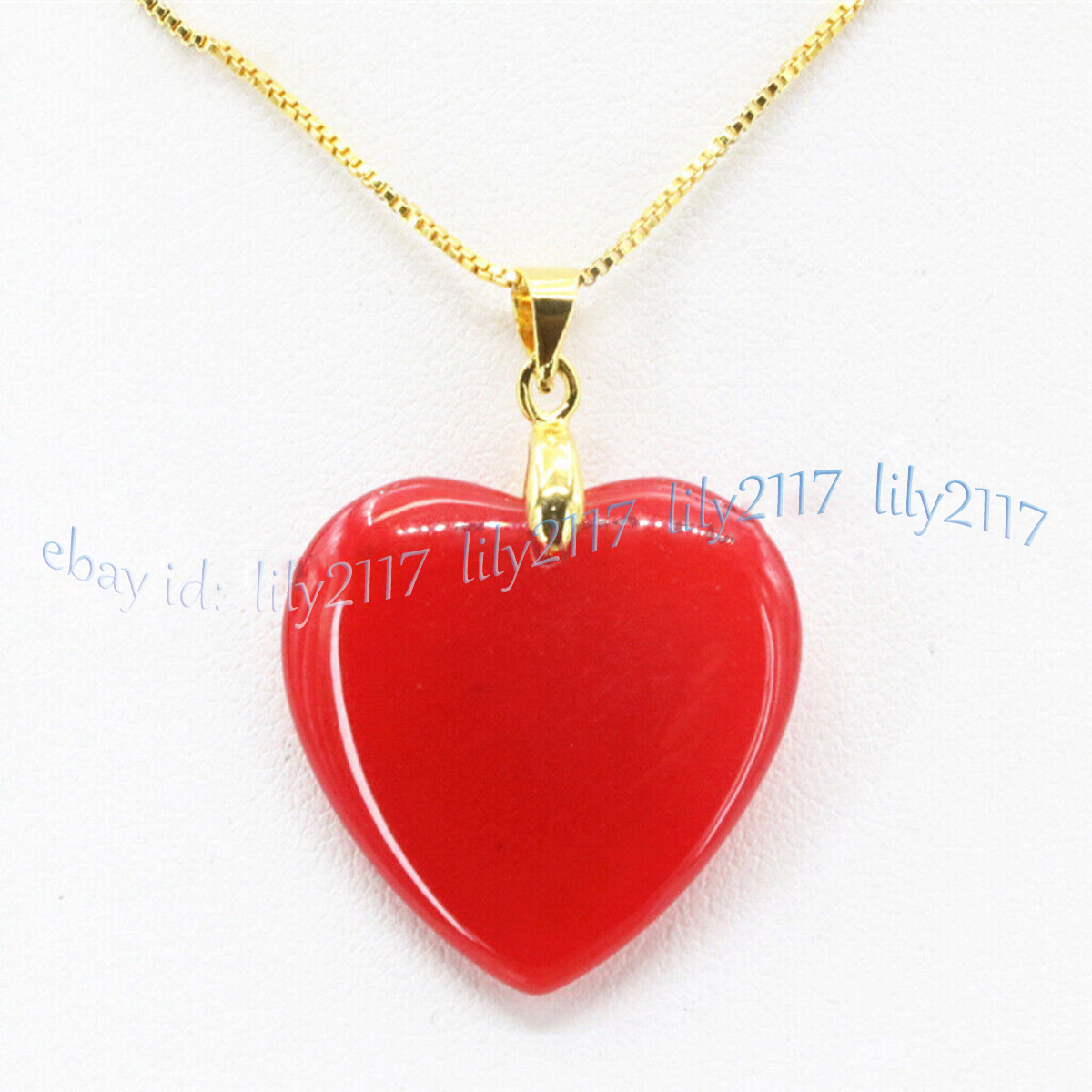 25mm Natural Red Jade Heart Gemstone Pendant Necklace Gold Plated Chain 17″