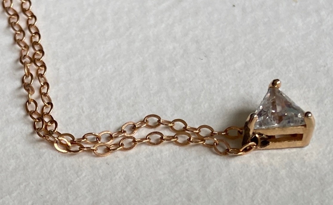 Gold Filled Chain Necklace w/ Trillion Triangle CZ Cubic Zirconia Slide Pendant