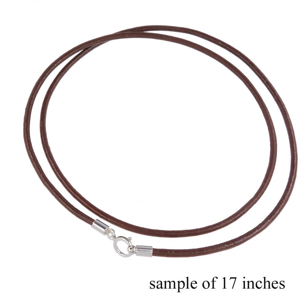 Sterling Silver Round Genuine Leather Cord Necklace w/ Spring Ring Clasp