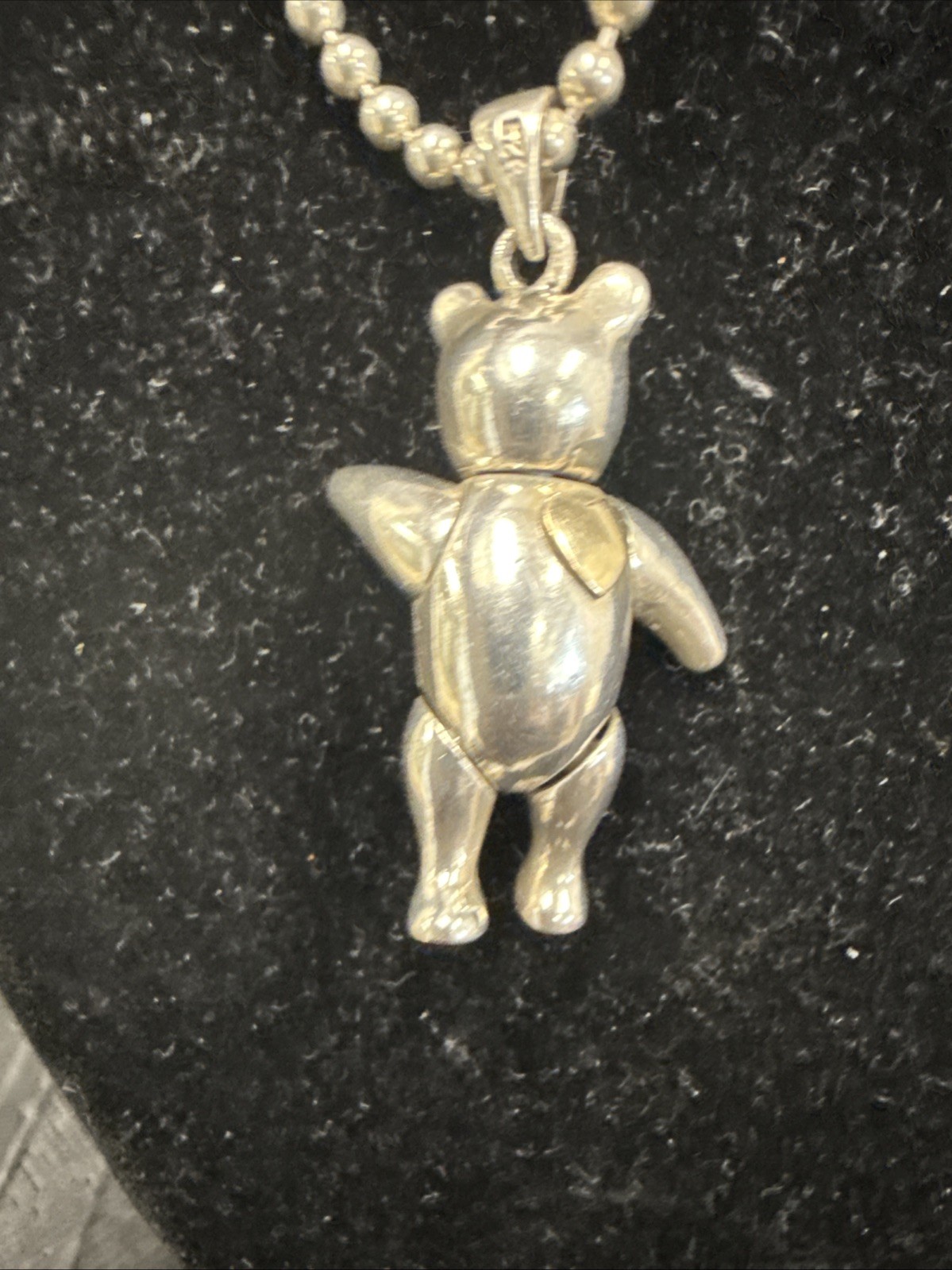 ❤️ Movable Teddy Bear Sterling Silver Pendant Chain 20” Necklace (1030)