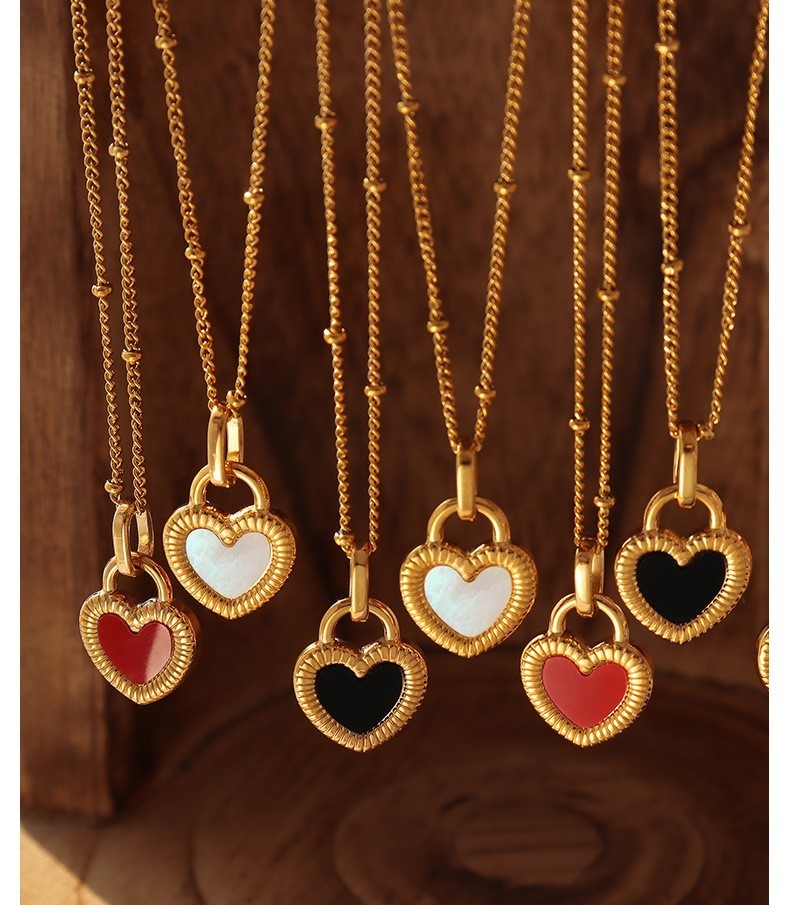 Gold Plated Stainless Steel Double Sided Shell Heart Pendant Necklace