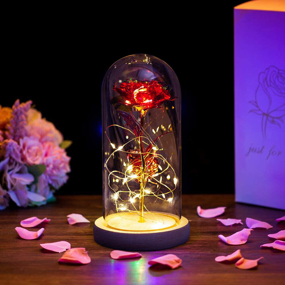 Eternal Forever Galaxy Rose Flower In Glass Dome LED Light Valentine’s Day Gift