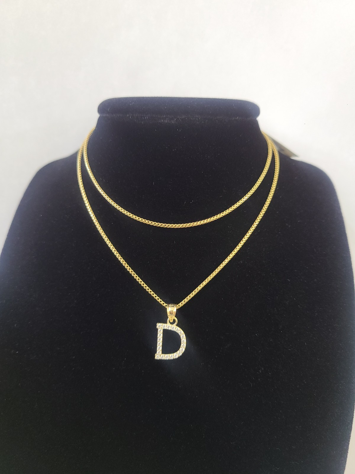 10K Gold Solid Franco Chain D Initial CZ Stone Pendant Set 1mm 16 18 20 22 Women