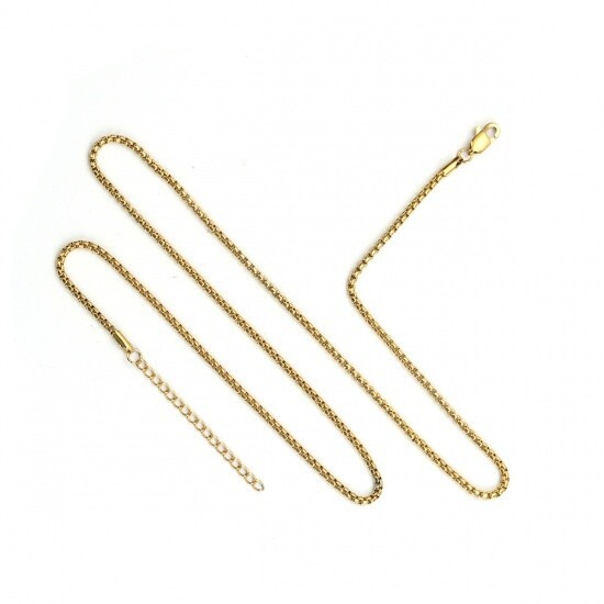 Gold Plated Stainless Steel 24 inch 2.5 mm Rounded Box Chain with 2 inch exten