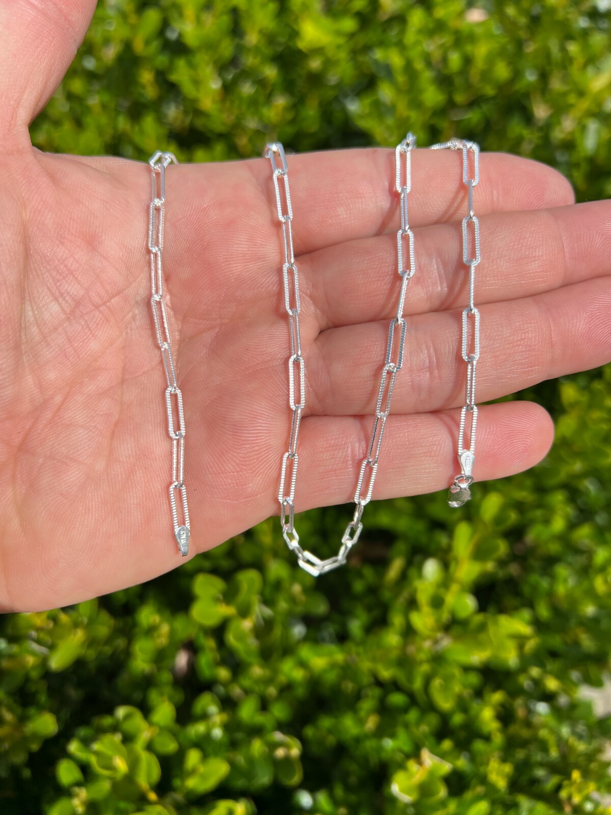 Solid 925 Silver Paperclip Rolo Chain 3.5mm Diamond Cut Necklace Italy Layered
