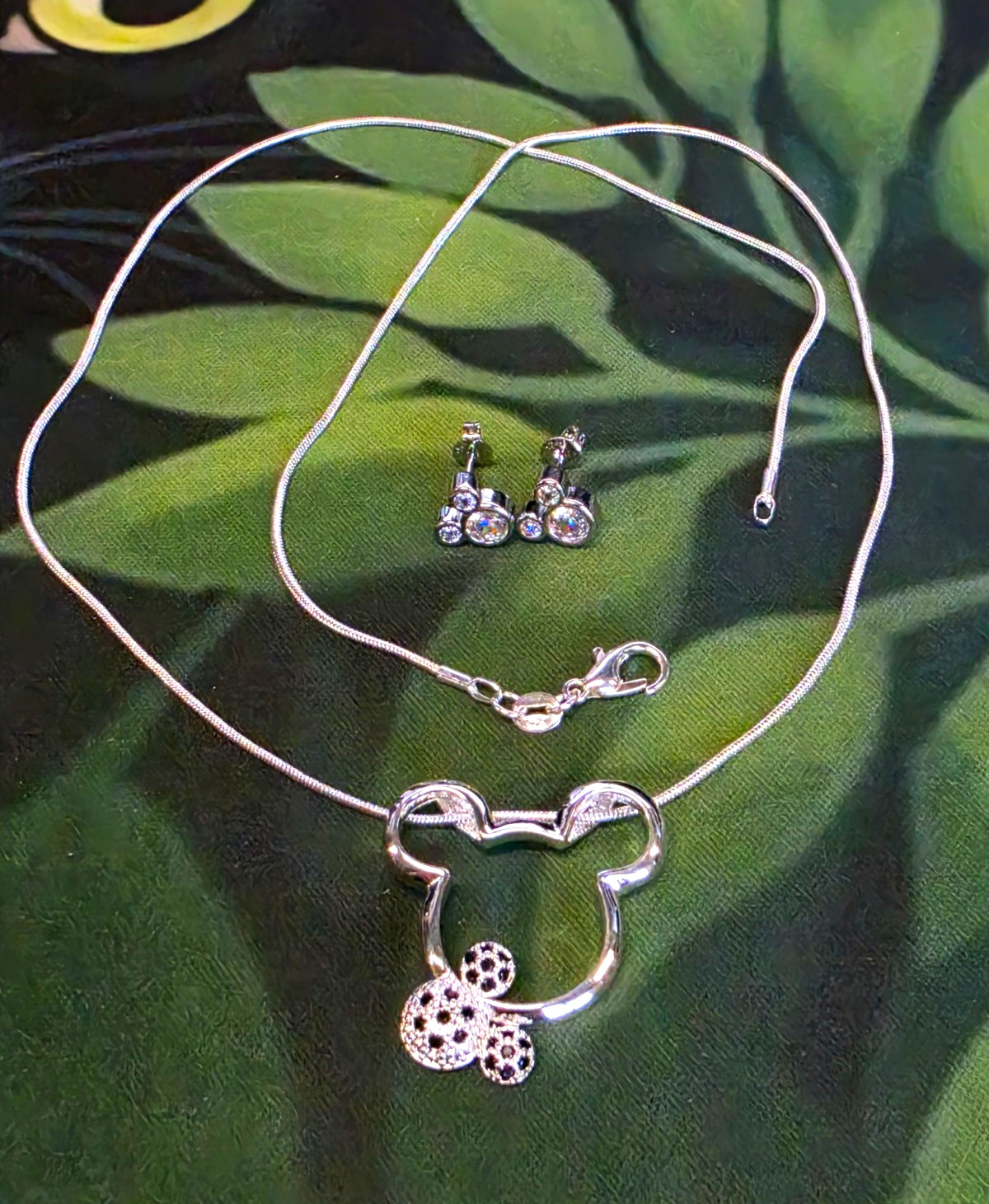 925 Sterling Silver Snake Chain Necklace Animal Charm Pendant Clear CZ Lobster