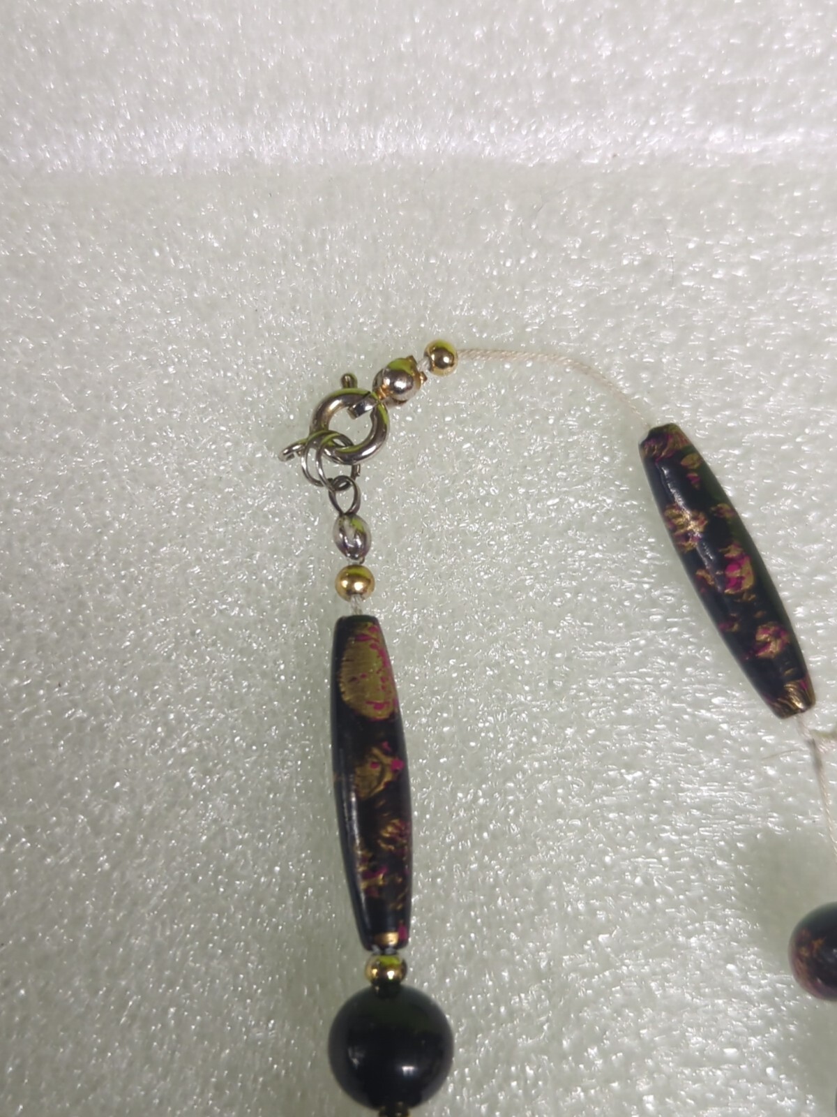 Beaded Necklace With Gold, Purple And Pink Colored Beads