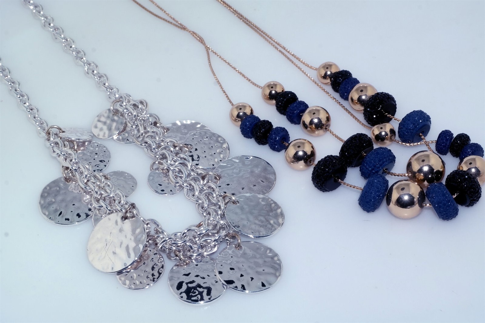 2pc Talbots Necklaces Silver Tone Disc Gold Tone Blue Black Bead Excellent NWT