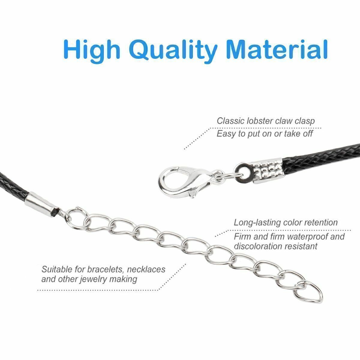 10-50pcs 19″ Necklace Waxed Cord Chain Braided Rope for Jewelry Making w/ Clasps