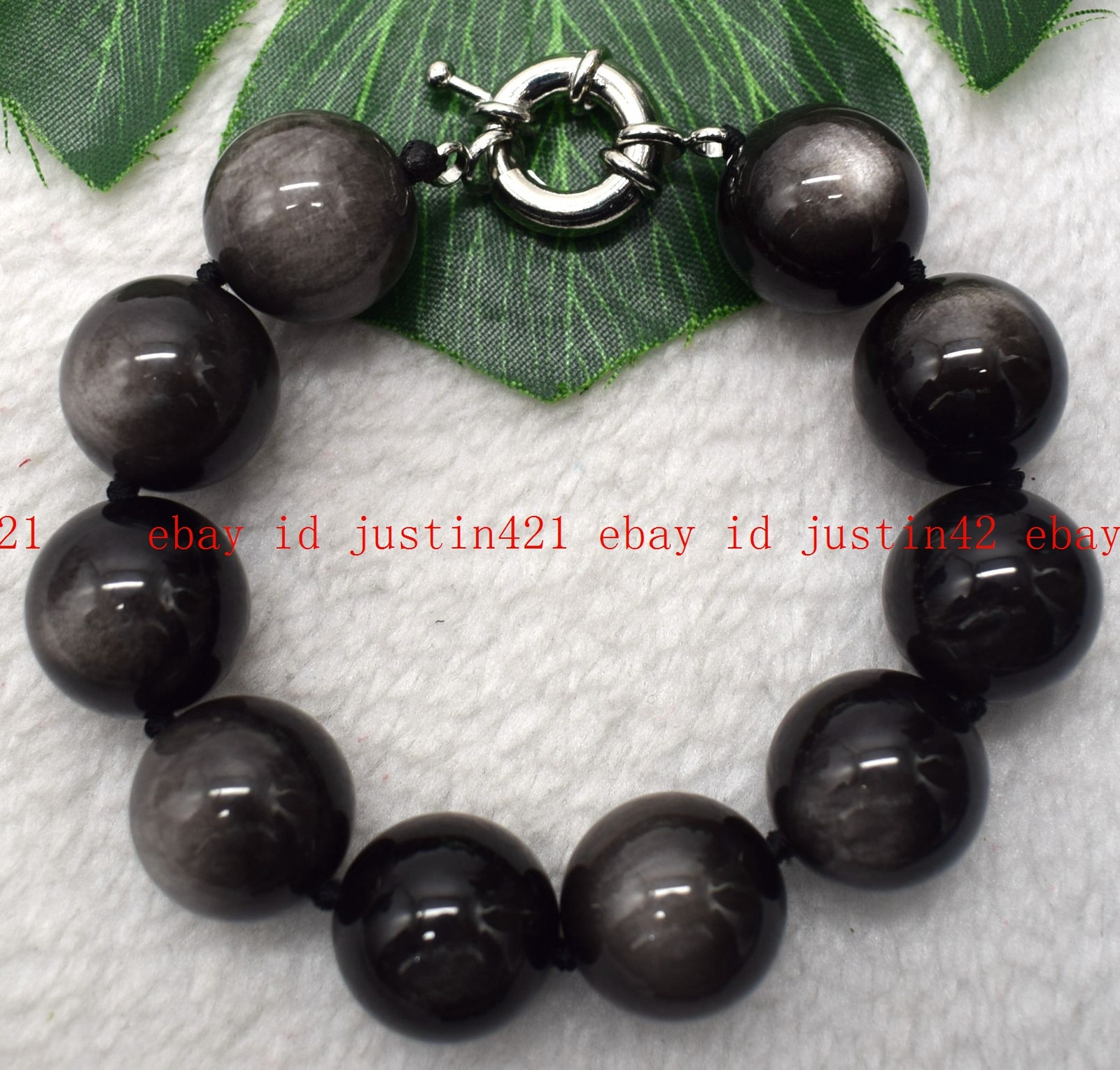Huge 20mm Silver Eye Obsidian Round Gemstone Beads Necklace Bracelet 18/7.5″ AAA