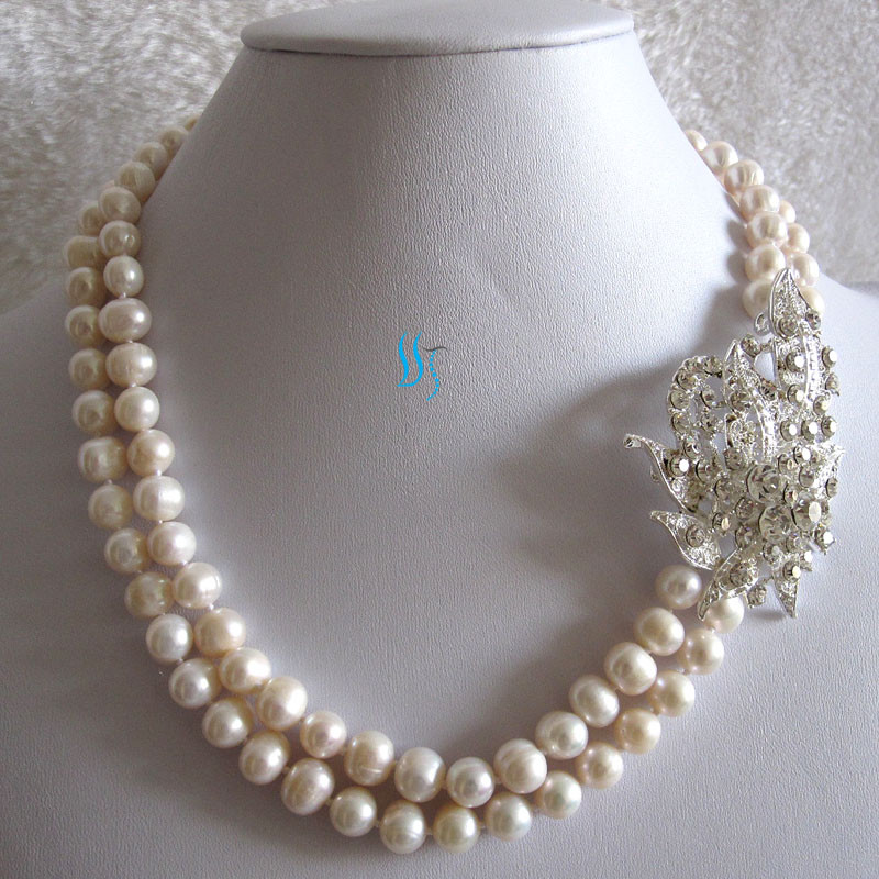 18-19″ 7-9mm 2Row Freshwater Pearl Necklace X2730 Jewelry——MORE COLORS