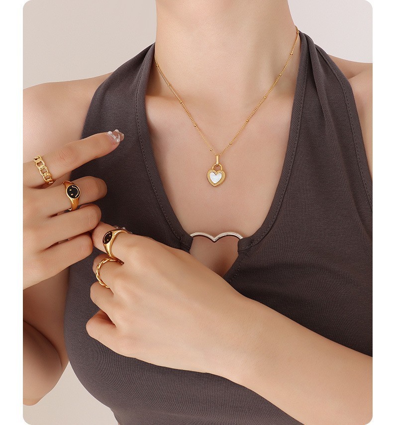 Gold Plated Stainless Steel Double Sided Shell Heart Pendant Necklace