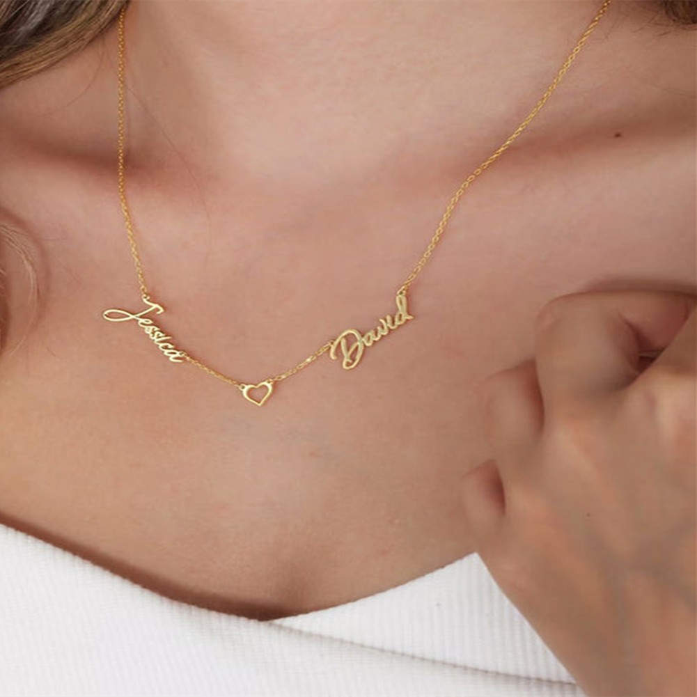Custom Double Name Heart Pendant Necklace Charm Personalized Jewelry for Women