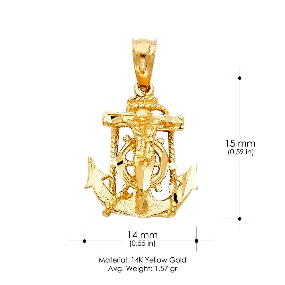 14K Yellow Gold Mariner Crucifix Charm Pendant & 2.3mm Figaro 3+1 Chain Necklace