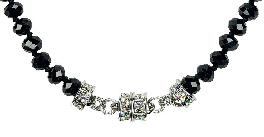 KIRKS FOLLY Legacy Crystal Beaded Magnetic Necklace black/silvertone
