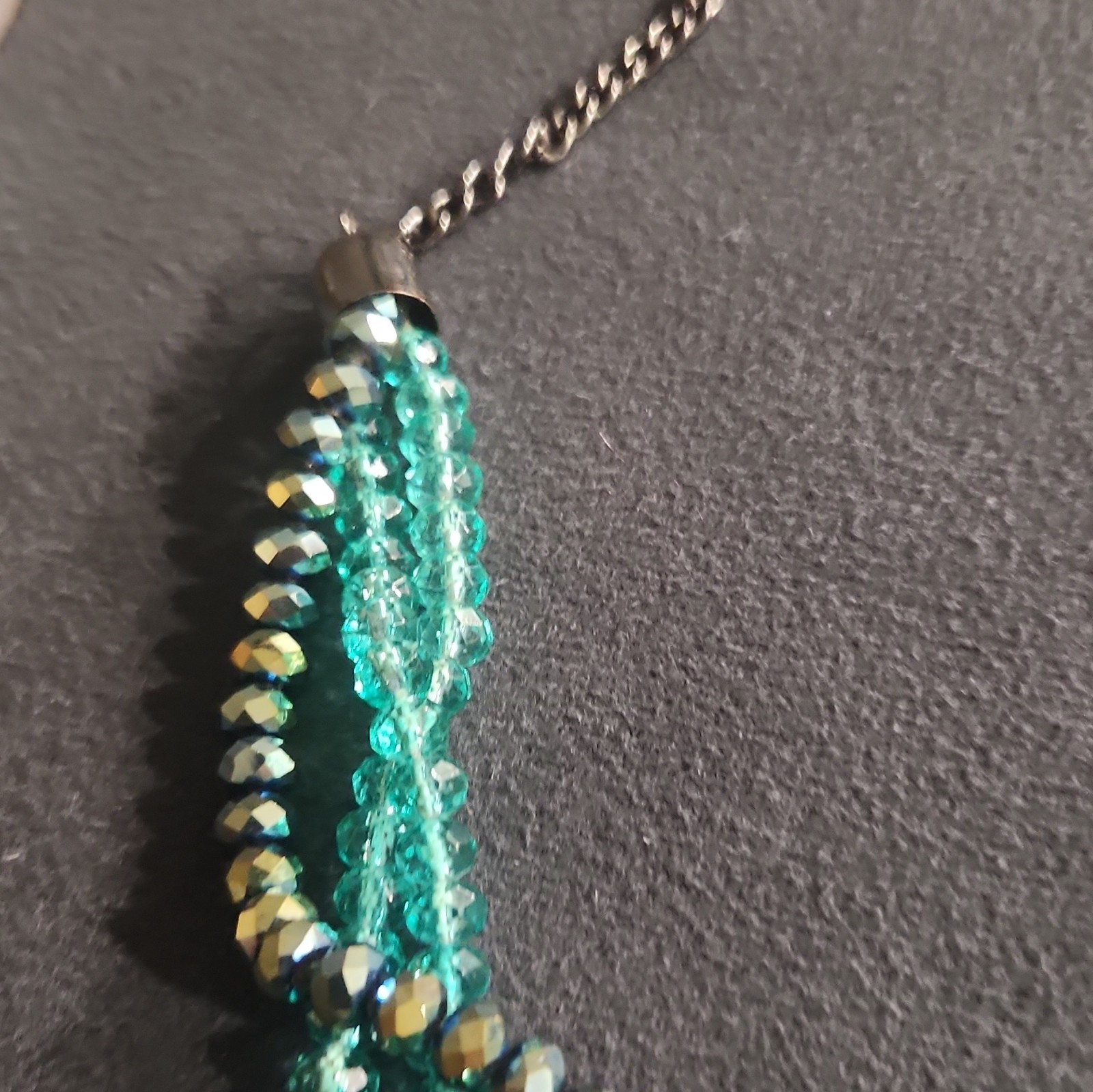 Green Crystal Round Beaded Statement Necklace Chain Adjustable Lobster