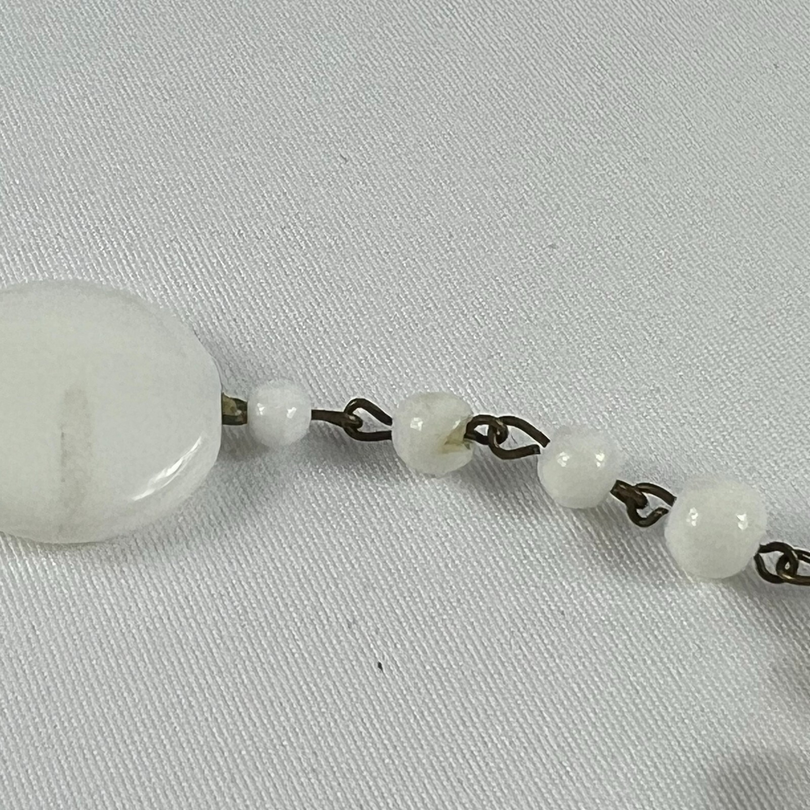 Milk Glass Necklace Round Bead Choker WWII West Germany 12 Inch Vintage