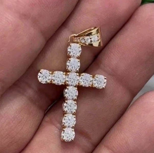 2Ct Round Cut Lab-Created Simulated Diamond Cross Pendant 14k Yellow Gold Plated