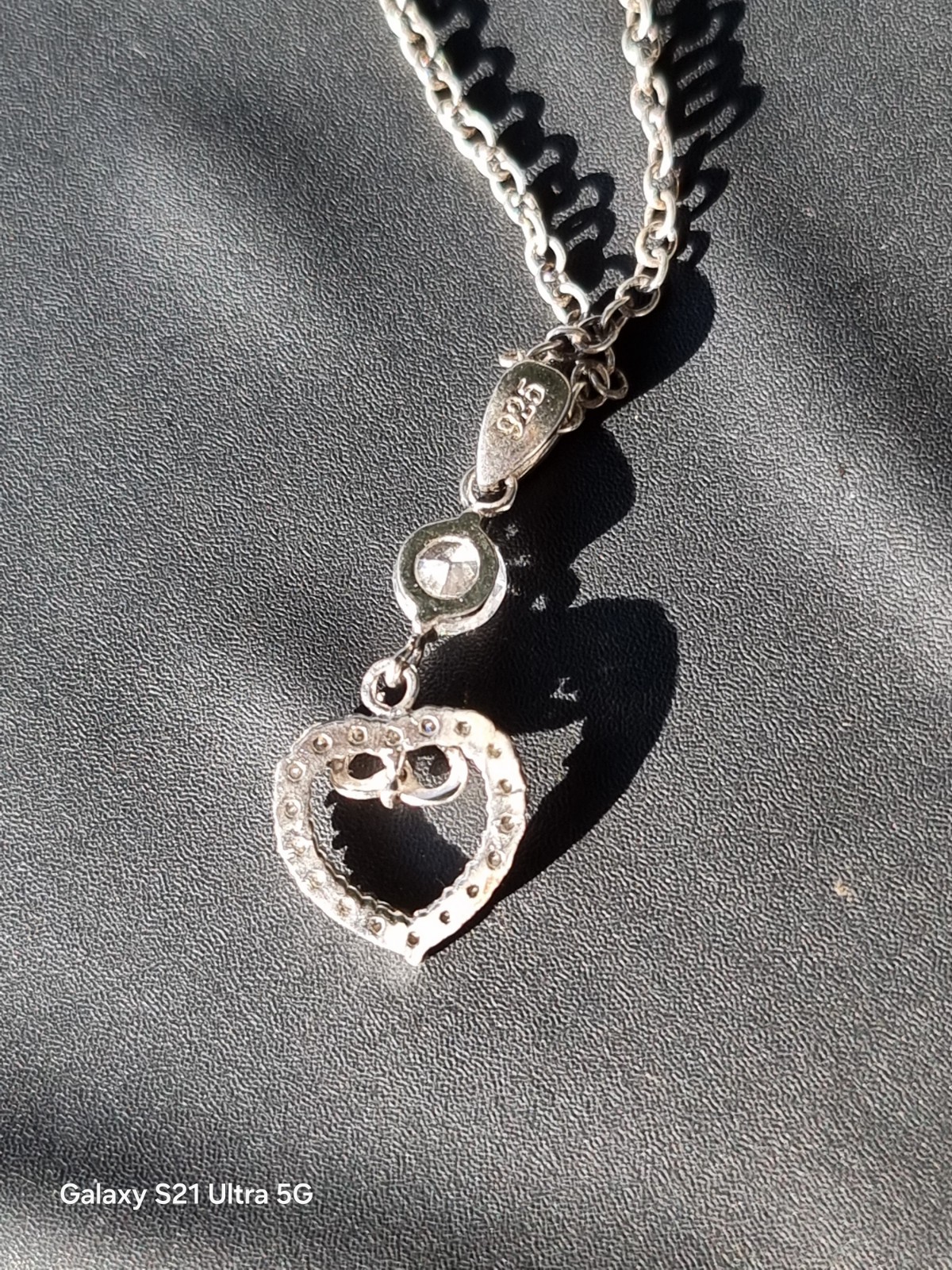 925 Sterling Silver Double Heart Cubic Zirconia Pendant on Belcher Chain. ( Genu
