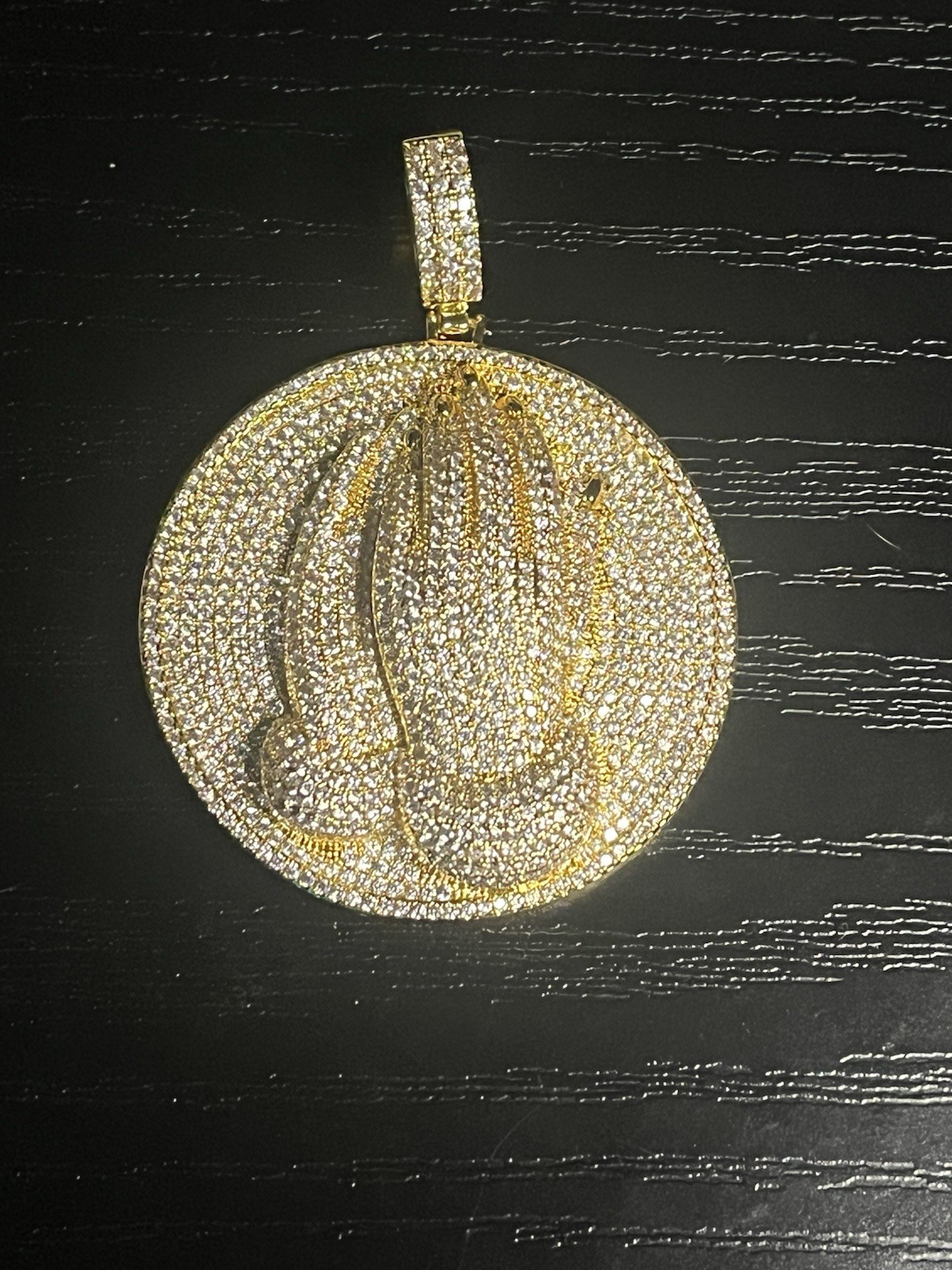 Gold 14k plated over stainless steel with 5A CZ iced out Hands Pendant