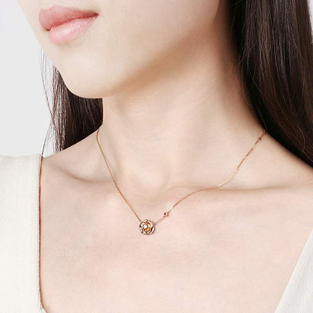 18k Rose Gold Plated CZ Stone Flower Pendant Necklace Jewelry Gift For Women 18″