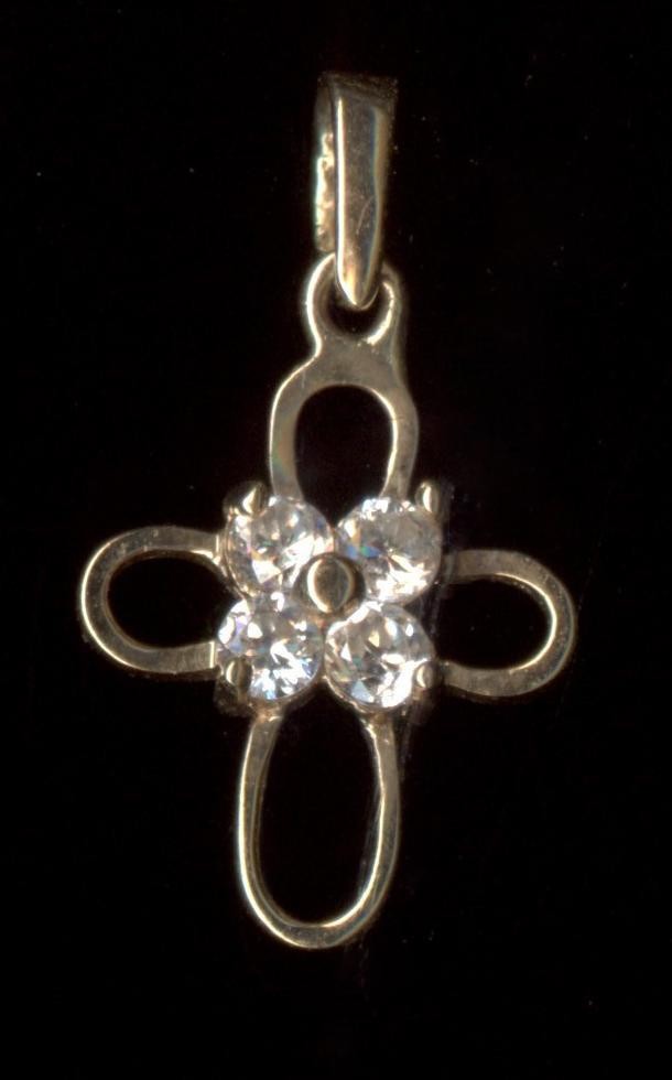 New 14K 17mm Solid Yellow Gold Clear Crystal CZ Cross Flower Cluster Pendant -hb