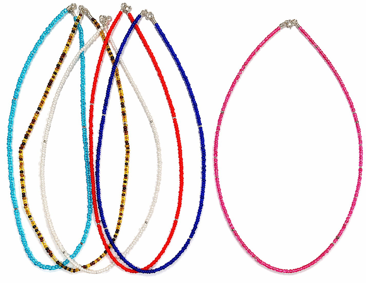 Lot 30 Glass Bead Necklaces 17” 3mm Mixed Colors Sterling Silver 925