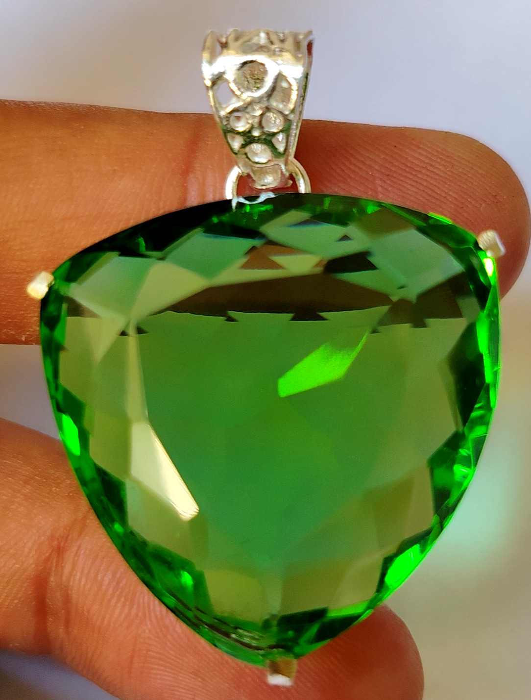 AAA+ 87.10 Ct. Large Green Peridot Trillion Cut Pendant 925 Silver Jewelry Gift