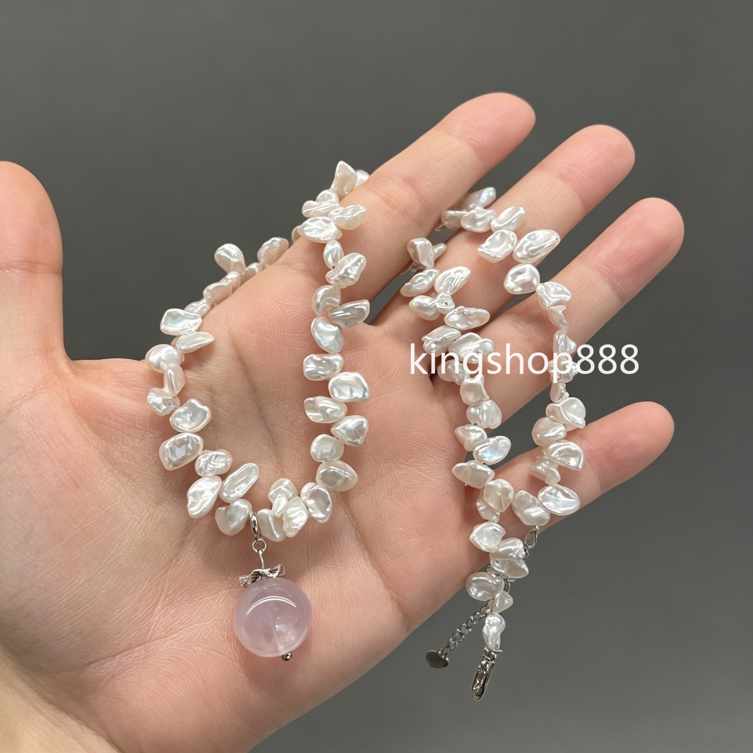 Natural Keshi Petal Mini Baroque Pearl Necklace Crystal Quartz Pendant Necklace