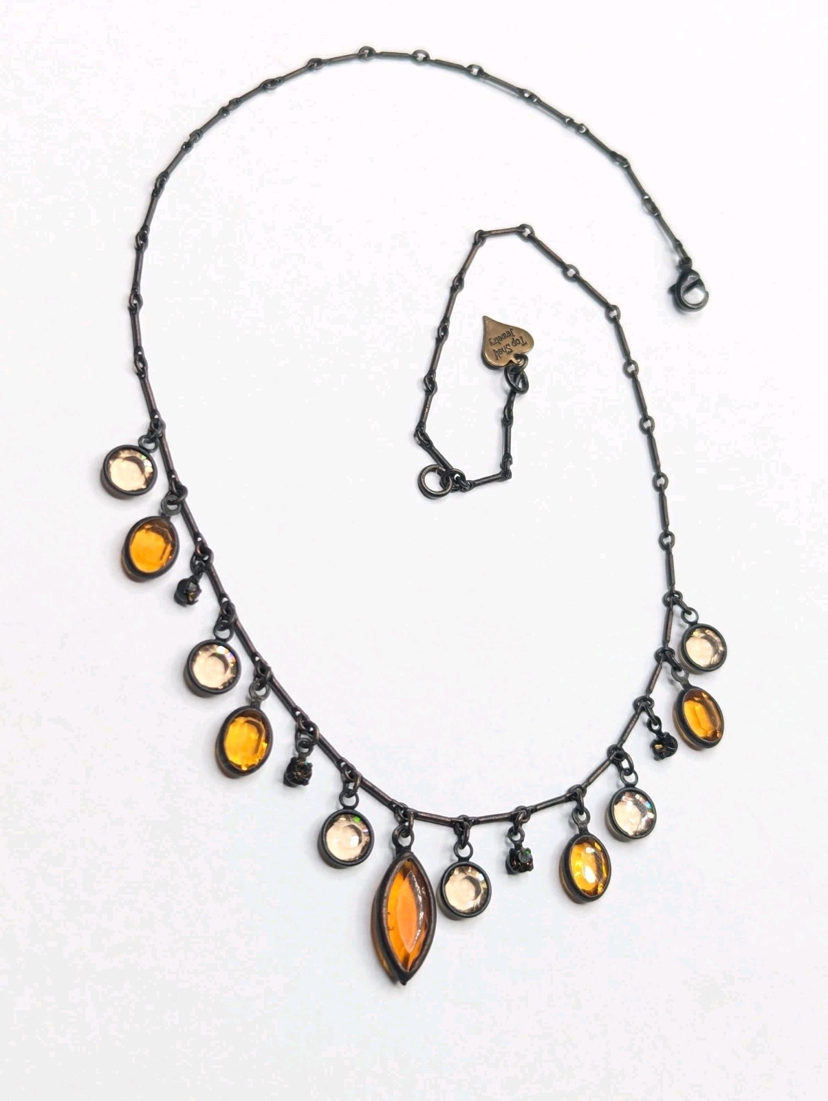 Top Shelf Bezel Crystal / Glass Rhinestone Charm Dangle Dark Metal Necklace