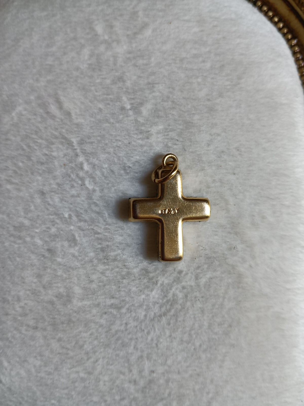 vintage signed Italy Gold Tone Enamel Cross Charm Pendant Religious No Stone