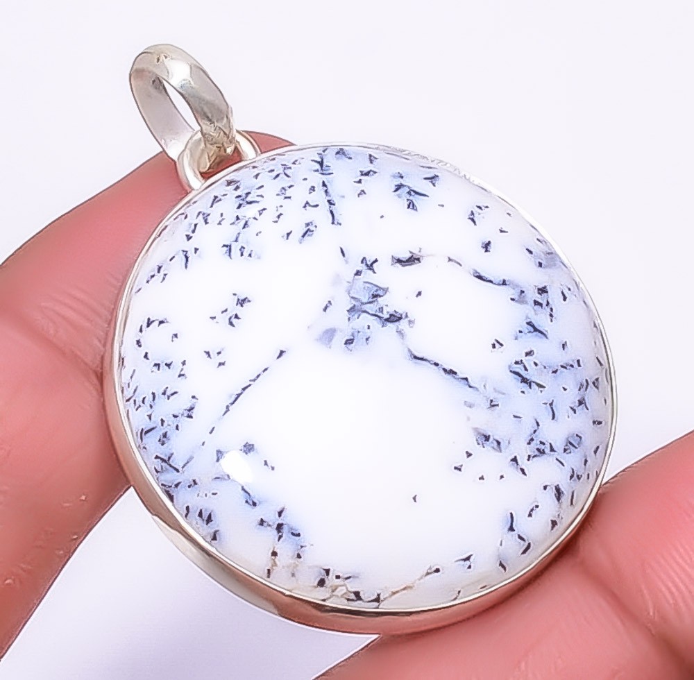 Dendritic Opal – Brazil Gemstone 925 Sterling Silver Jewelry Pendant 1.76″ A378