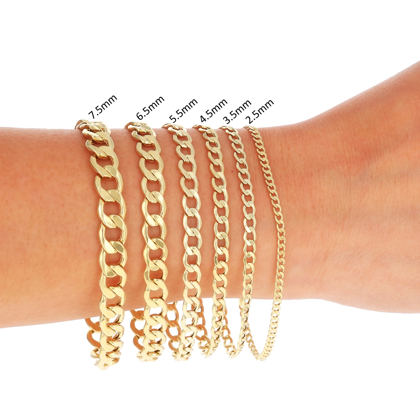 10K Yellow Gold 2mm-7.5mm Curb Cuban Chain Necklace Bracelet Men Women 7″- 30″