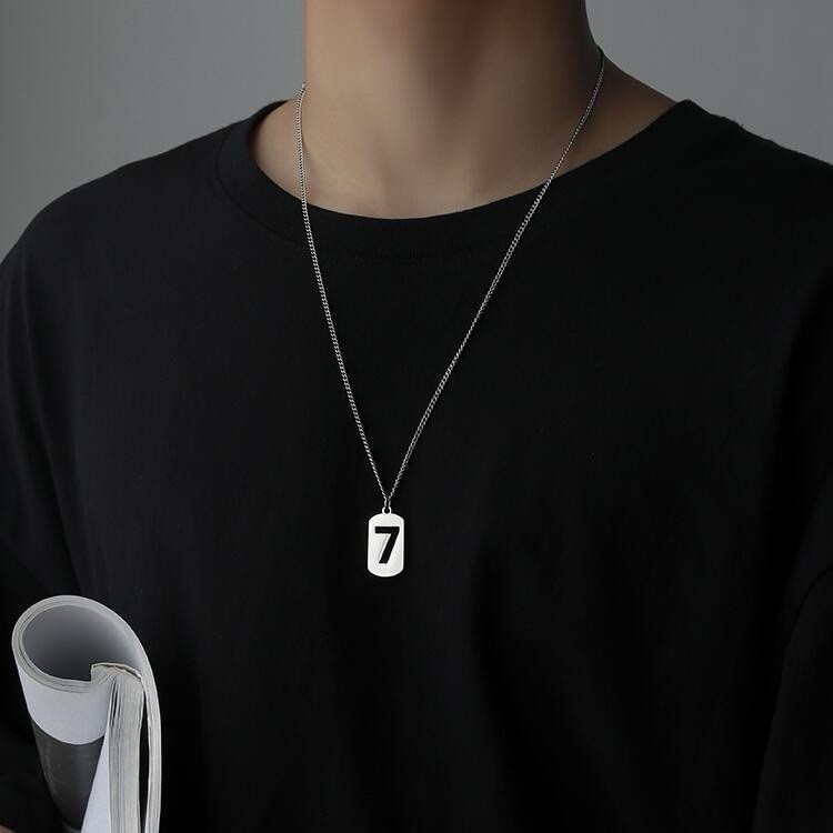 Lucky Number 7 Cutout Dog Tag Figure Arabic Numerals Pendant Necklace
