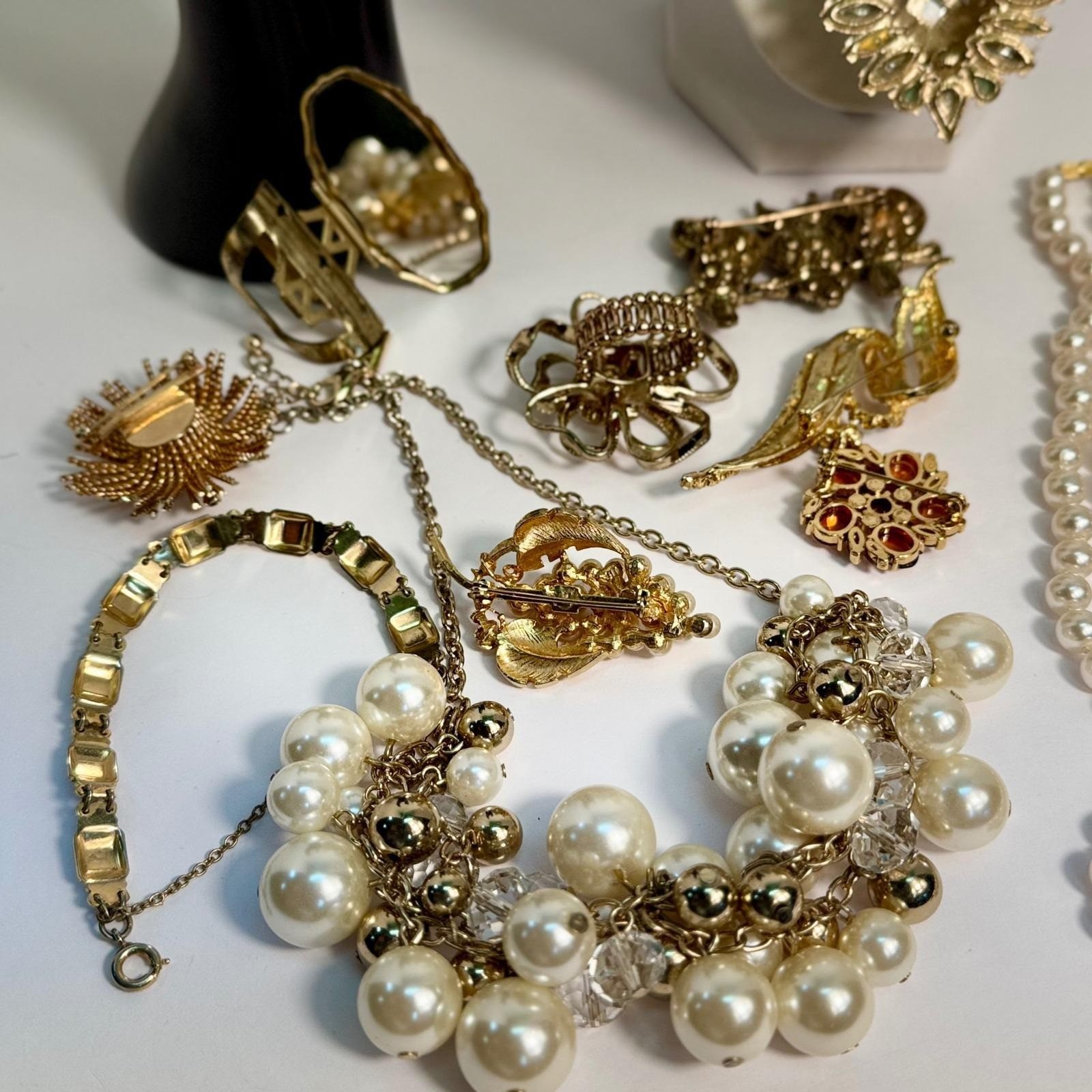 Chunky Statement Necklace Brooch Earrings Ring Jewelry Lot Costume